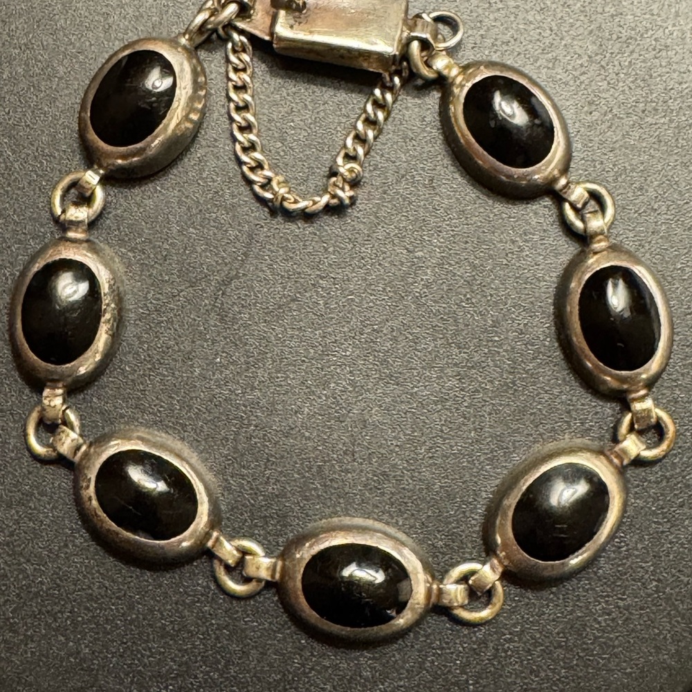 925 Sterling Silver and Onyx Women's Bracelet - Taxco